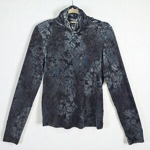 VTG Sno Skins Velvet Burnout Turtleneck Top Medium Floral Print‎ Long Sleeve USA